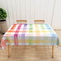 Aperturee - Aperturee Colorful Abstract Rectangle Tablecloth with Faux Scalloped Edge for Fun and Playful Party Decor