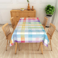 Aperturee - Aperturee Colorful Abstract Rectangle Tablecloth with Faux Scalloped Edge for Fun and Playful Party Decor