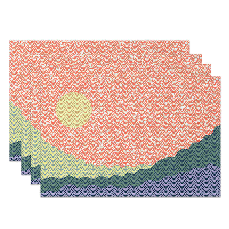 Aperturee - Aperturee Colorful Abstract Sun Placemats Set of 4 with Pink Green and Purple for Modern Boho Kitchen Decor