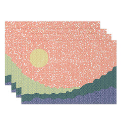 Aperturee - Aperturee Colorful Abstract Sun Placemats Set of 4 with Pink Green and Purple for Modern Boho Kitchen Decor