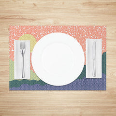 Aperturee - Aperturee Colorful Abstract Sun Placemats Set of 4 with Pink Green and Purple for Modern Boho Kitchen Decor