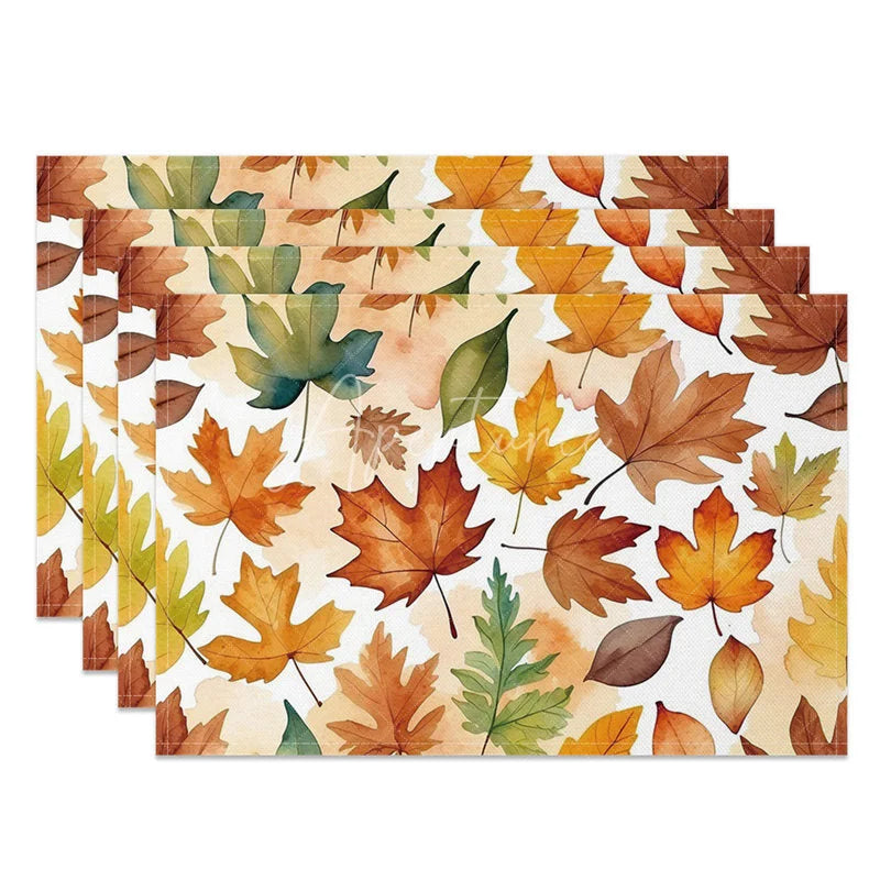 Aperturee - Aperturee Colorful Autumn Tree Leaves Pattern Set of 4 Placemats for Fall Harvest and Thanksgiving Dining Table Decor
