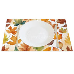 Aperturee - Aperturee Colorful Autumn Tree Leaves Pattern Set of 4 Placemats for Fall Harvest and Thanksgiving Dining Table Decor