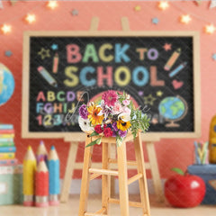 Aperturee - Aperturee Colorful Back to School Blackboard Photography Backdrop with Globe Books and Pencils for Kids’ Educational Photos