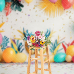 Aperturee - Aperturee Colorful Balloons Tribal Leaf Cake Smash Backdrop