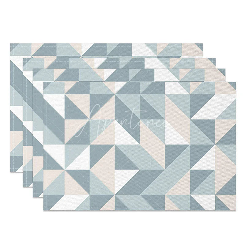 Aperturee - Aperturee Colorful Blue Pink and White Geometric Set of 4 Placemats for Modern and Fun Kitchen Dining Decor