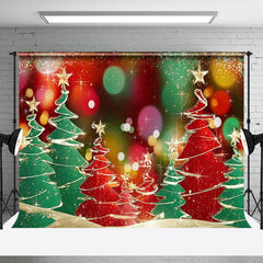 Aperturee - Aperturee Colorful Bokeh Star Gilt Gold Tree Christmas Backdrop