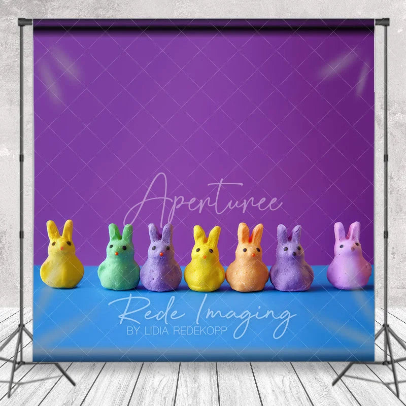 Aperturee - Aperturee Colorful Bunny Candies Easter Photography Backdrop Purple and Blue Pop Art Portrait Studio Background