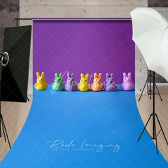 Aperturee - Aperturee Colorful Bunny Candies Easter Photography Backdrop Purple and Blue Pop Art Sweep Portrait Studio Background