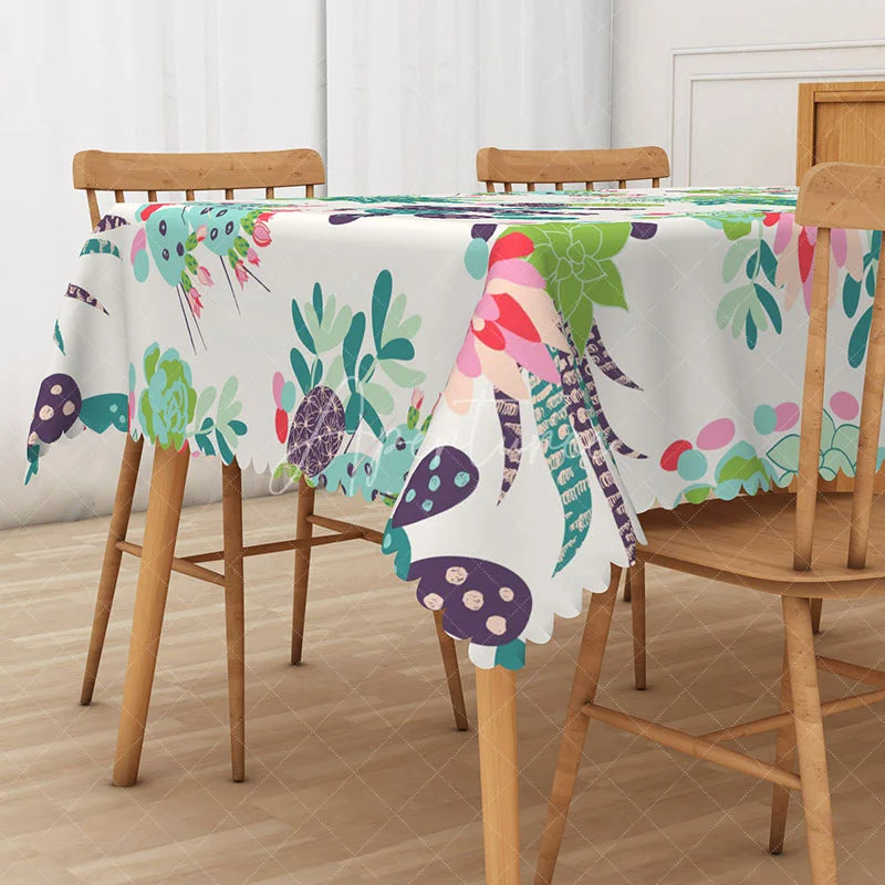 Aperturee - Aperturee Colorful Cactus and Floral Tablecloth for Fiesta Cinco de Mayo or Southwest Desert Themed Party