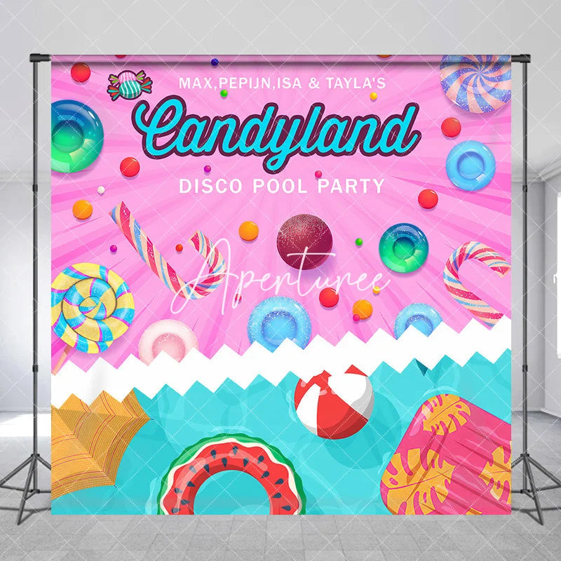 Aperturee - Aperturee Colorful Candyland Disco Pool Party Custom Backdrop Playful Summer Birthday Celebration Decor
