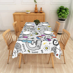 Aperturee - Aperturee Colorful Cartoon Science Tablecloth with Chemistry and Physics Doodles for Kids School or Lab Party