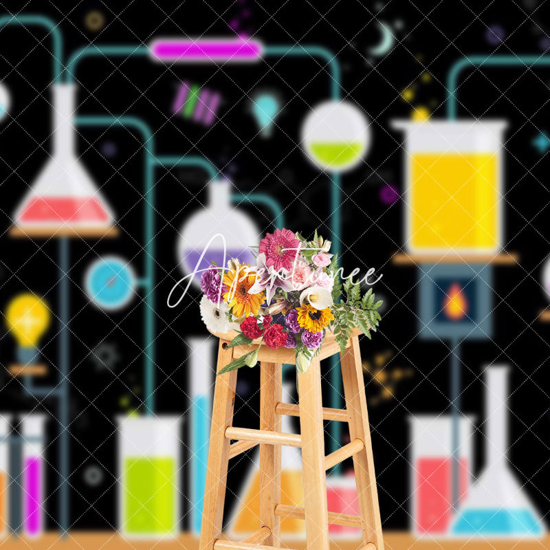 Aperturee - Aperturee Colorful Chemical Reagents Happy Lab Week Backdrop