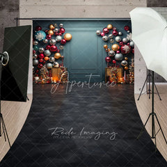 Aperturee - Aperturee Colorful Christmas Ornament Wall Sweep Backdrop Elegant Teal Background Modern Holiday Party Photo Floor Drop