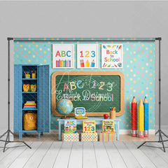 Aperturee - Aperturee Colorful Classroom Back to School Photography Backdrop ABC 123 Chalkboard Polka Dot Wall and School Supplies for Kids