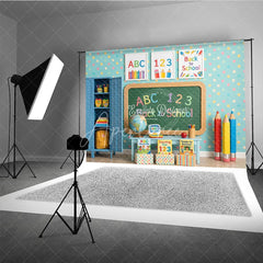 Aperturee - Aperturee Colorful Classroom Back to School Photography Backdrop ABC 123 Chalkboard Polka Dot Wall and School Supplies for Kids