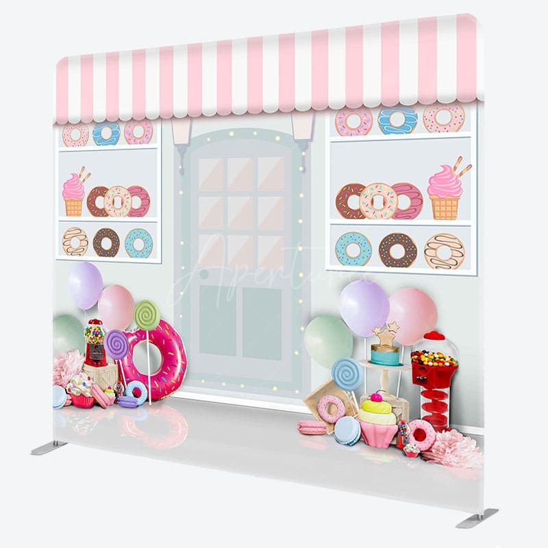Aperturee - Aperturee Colorful Donuts Store Birthday Pillow Case Backdrop