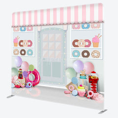 Aperturee - Aperturee Colorful Donuts Store Birthday Pillow Case Backdrop