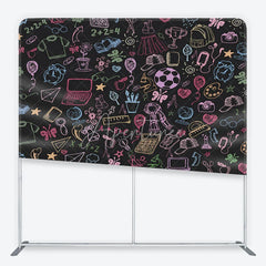 Aperturee - Aperturee Colorful Doodle School Supplies Square Double-Sided Backdrop Playful Learning Theme for Kids Photography