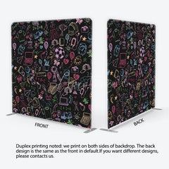 Aperturee - Aperturee Colorful Doodle School Supplies Square Double-Sided Backdrop Playful Learning Theme for Kids Photography