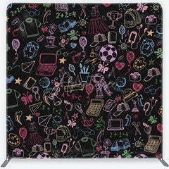 Aperturee - Aperturee Colorful Doodle School Supplies Square Double-Sided Backdrop Playful Learning Theme for Kids Photography