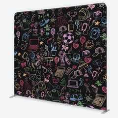 Aperturee - Aperturee Colorful Doodle School Supplies Square Double-Sided Backdrop Playful Learning Theme for Kids Photography