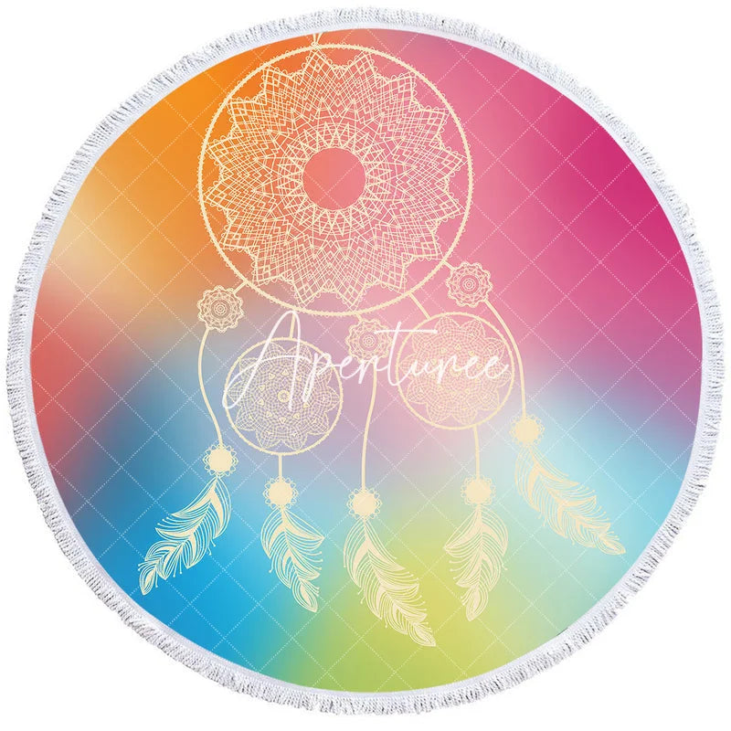 Aperturee - Aperturee Colorful Dream Catchers Dreamy Round Beach Towel