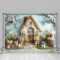 Aperturee - Aperturee Colorful Eggs Floral Bunny Hutch Easter Backdrop