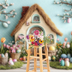 Aperturee - Aperturee Colorful Eggs Floral Bunny Hutch Easter Backdrop