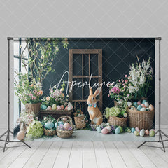 Aperturee - Aperturee Colorful Eggs Floral Woven Basket Easter Backdrop