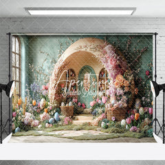 Aperturee - Aperturee Colorful Floral Eggs Arch Hutch Easter Backdrop