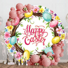 Aperturee - Aperturee Colorful Floral Eggs Spring Round Easter Backdrop