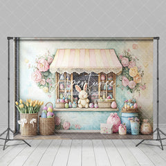 Aperturee - Aperturee Colorful Floral Eggs Store Bunny Easter Backdrop