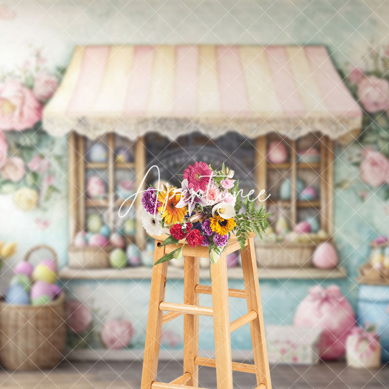 Aperturee - Aperturee Colorful Floral Eggs Store Bunny Easter Backdrop