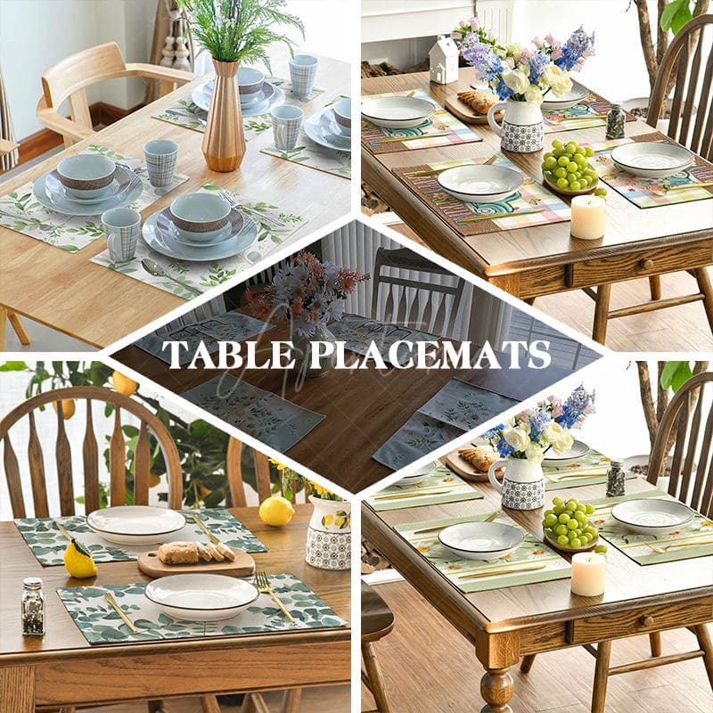 Aperturee - Aperturee Colorful Floral Green White Spring Set Of 4 Placemats