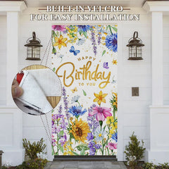 Aperturee - Aperturee Colorful Floral Happy Birthday To You Door Cover