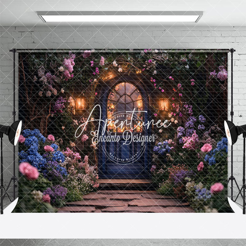 Aperturee - Aperturee Colorful Floral Lighted Cabin Porch Wedding Backdrop