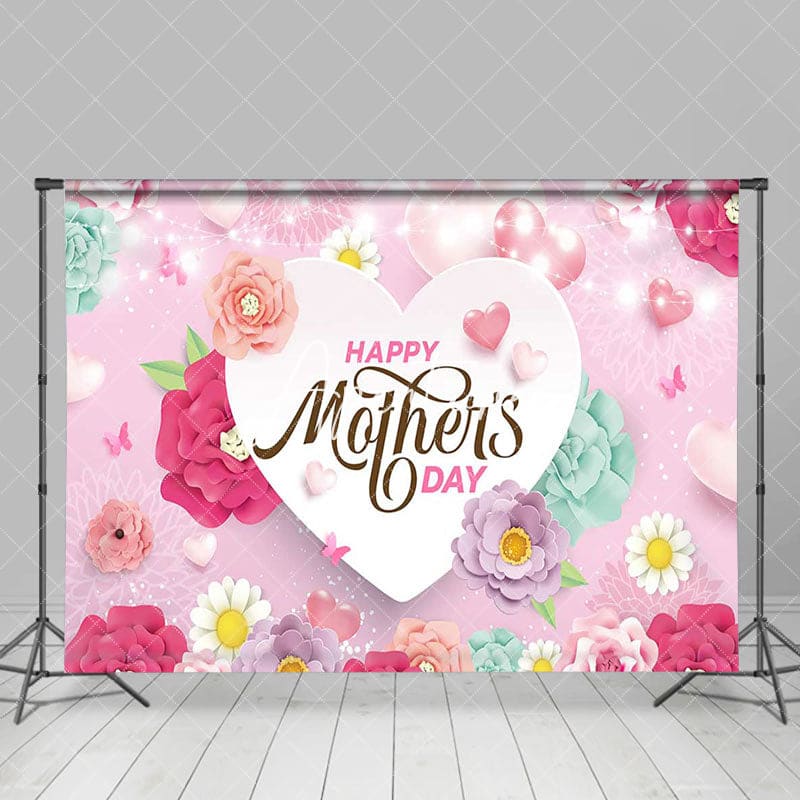 Aperturee - Aperturee Colorful Floral Lighted Happy Mothers Day Backdrop