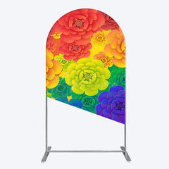 Aperturee - Aperturee Colorful Floral Pattern Birthday Party Arch Backdrop