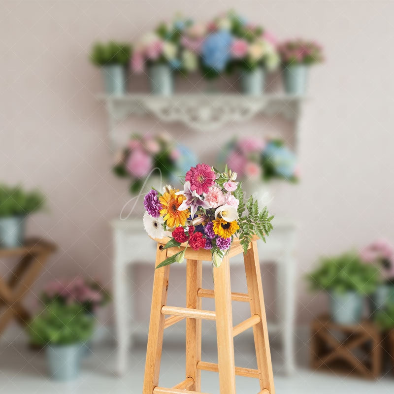 Aperturee - Aperturee Colorful Floral Retro Pink Wall Photography Backdrop
