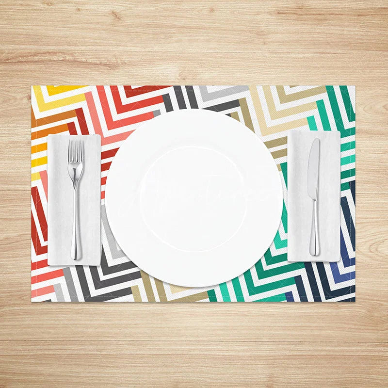 Aperturee - Aperturee Colorful Geometric Pattern Dining Set of 4 Placemats Modern Abstract Design for Vibrant Kitchen Decor