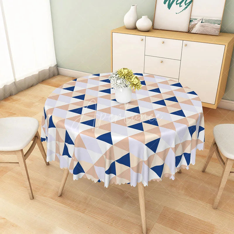Aperturee - Aperturee Colorful Geometric Triangle Mosaic Round Tablecloth Modern Abstract Pattern for Kitchen and Party