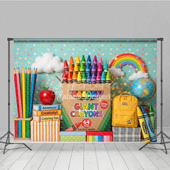 Aperturee - Aperturee Colorful Giant Crayons and School Supplies Photography Backdrop featuring Rainbow Books and Apple for Kids