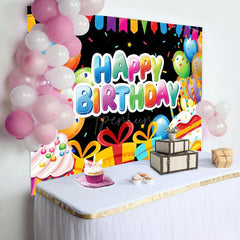 Aperturee - Aperturee Colorful Gift Balloon Ribbon Happy Birthday Backdrop