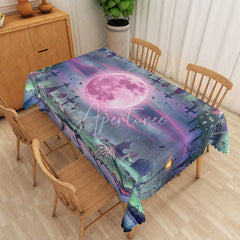 Aperturee - Aperturee Colorful Halloween Graveyard Rectangle Tablecloth for Spooky and Artistic Haunted Cemetery Party Decor