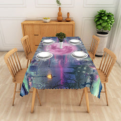 Aperturee - Aperturee Colorful Halloween Graveyard Rectangle Tablecloth for Spooky and Artistic Haunted Cemetery Party Decor