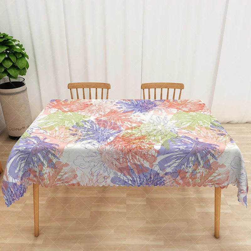 Aperturee - Aperturee Colorful Hawaiian Summer Rectangle Tablecloth with Tropical Leaves for Luau and Beach Party Decorations