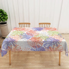 Aperturee - Aperturee Colorful Hawaiian Summer Rectangle Tablecloth with Tropical Leaves for Luau and Beach Party Decorations