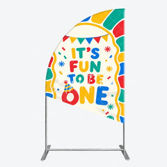 Aperturee - Aperturee Colorful ’It’s Fun to Be One’ First Birthday Half Moon Arch Backdrop with Balloons and Party Hat Decor