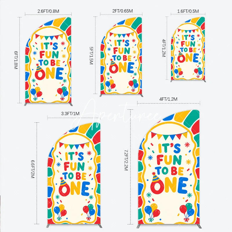 Aperturee - Aperturee Colorful ’It’s Fun to Be One’ First Birthday Half Moon Arch Backdrop with Balloons and Party Hat Decor